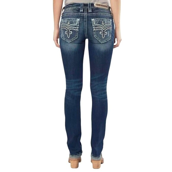 Rock Revival Priya Women’s Size 27 Straight Leg Distressed Rhinestones Jeans - Picture 4 of 12